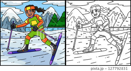 Female Biathlete with Ski Poles Illustration Female Biathlete with Ski Poles Illustration 127792831