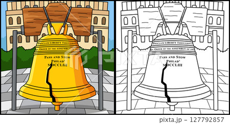 4th of July Liberty Bell Coloring Illustration  127792857