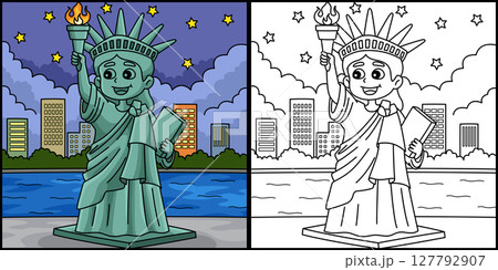 4th of July Statue of Liberty Colored Illustration 127792907