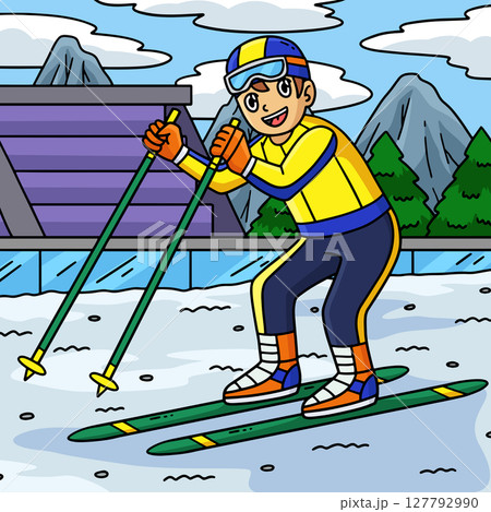 Biathlon Male Biathlete Gliding the Snow Colored  127792990