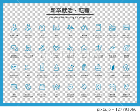 Set of icons for job hunting, new graduate recruitment, and job change Job hunting, job information, job site, interview, information session, job seeker, human resources 127793066