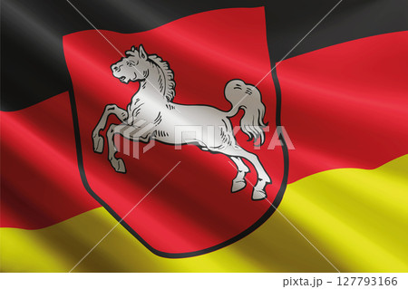 Lower Saxony flag waving in the wind. State of Germany 127793166