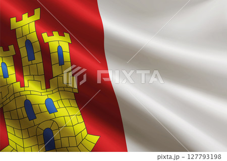Castilla-La Mancha flag waving in the wind. autonomous community of Spain 127793198