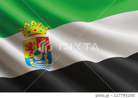 Extremadura flag waving in the wind. autonomous community of Spain Extremadura flag waving in the wind. autonomous community of Spain 127793200