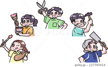 工作道具を持った子どもたちのイラスト 127793414