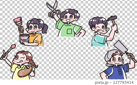 工作道具を持った子どもたちのイラスト 127793414