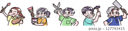 工作道具を持った子どもたちのイラスト 127793415
