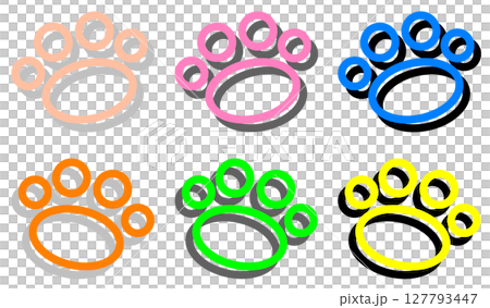 Colorful and cute illustrations of pet and animal paws Colorful and cute illustrations of pet and animal paws 127793447