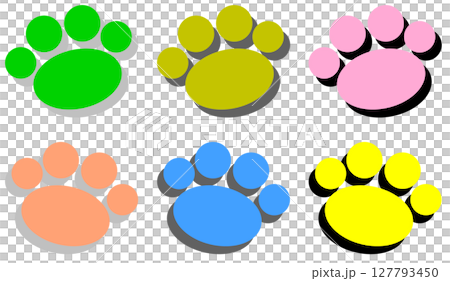 カラフルで可愛いペットや動物の肉球イラスト 127793450