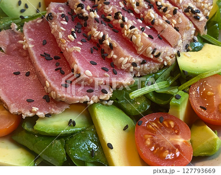Traditional Algarve Portuguese Salad with Tuna and Fresh Local Vegetables. 127793669