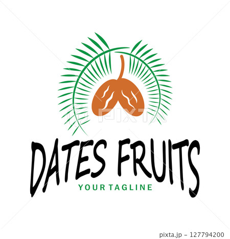 Date palm fruit plant logo design with leaves,seeds and date palm tree isolated background exotic organic plant. 127794200