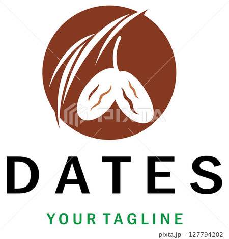 Date palm fruit plant logo design with leaves,seeds and date palm tree isolated background exotic organic plant. 127794202