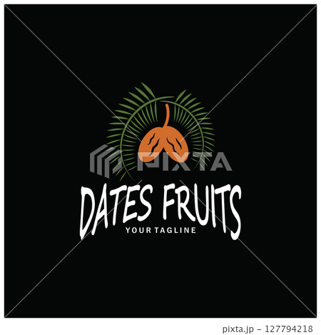 Date palm fruit plant logo design with leaves,seeds and date palm tree isolated background exotic organic plant. Date palm fruit plant logo design with leaves,seeds and date palm tree isolated background exotic organic plant. 127794218