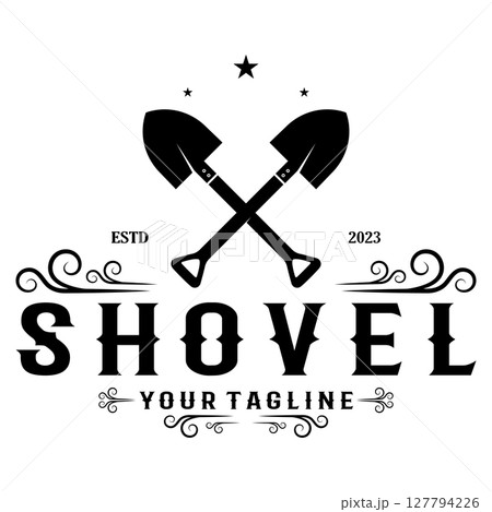 Shovel logo for agriculture, excavation,building, mining foundation. gardening vector set design with leaves 127794226