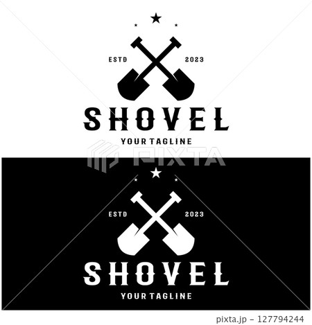 Shovel logo for agriculture, excavation,building, mining foundation. gardening vector set design with leaves Shovel logo for agriculture, excavation,building, mining foundation. gardening vector set design with leaves 127794244