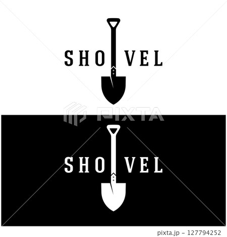 Shovel logo for agriculture, excavation,building, mining foundation. gardening vector set design with leaves Shovel logo for agriculture, excavation,building, mining foundation. gardening vector set design with leaves 127794252