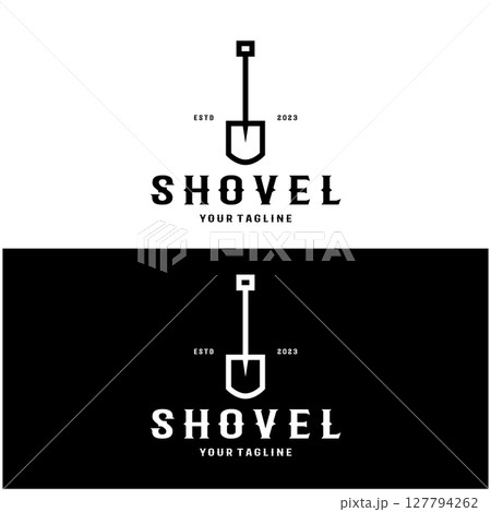 Shovel logo for agriculture, excavation,building, mining foundation. gardening vector set design with leaves 127794262