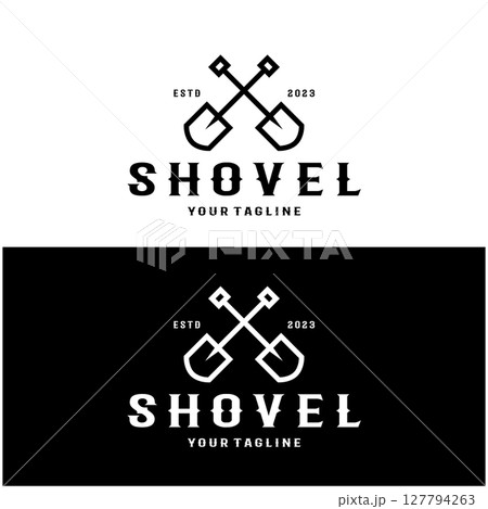 Shovel logo for agriculture, excavation,building, mining foundation. gardening vector set design with leaves 127794263