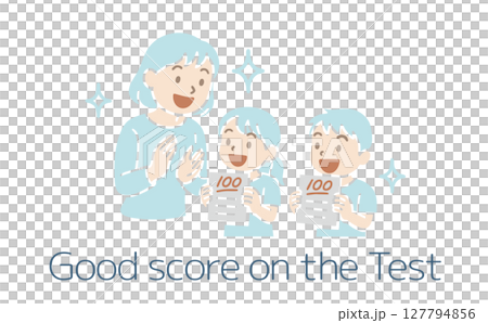 A mother's happy reaction to her child getting 100 points on a test 127794856