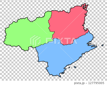 德島縣略微粗略的地圖，按地區顏色編碼，四國 127795005