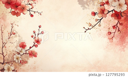 水彩で描いた梅の花の背景イラスト 127795293
