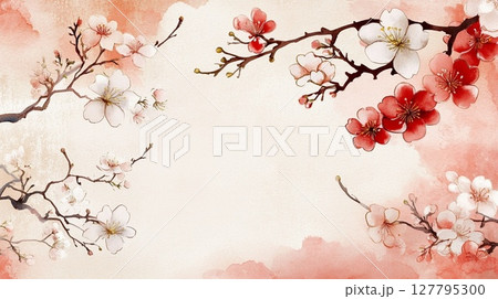 水彩で描いた梅の花の背景イラスト 127795300