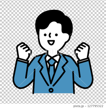向量圖的一名西裝革履的男子用拳頭慶祝 向量圖的一名西裝革履的男子用拳頭慶祝 127795322