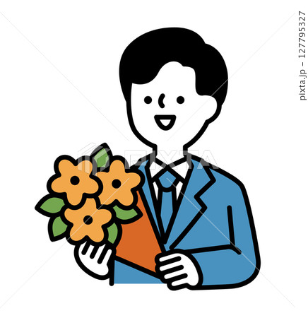 花束を持っている笑顔のスーツの男性のベクターイラスト 花束を持っている笑顔のスーツの男性のベクターイラスト 127795327