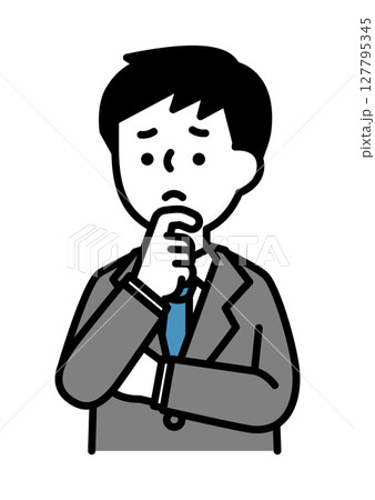 悩んでいる表情とポーズの男性のベクターイラスト 127795345