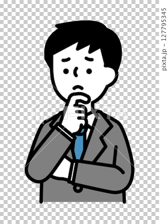 悩んでいる表情とポーズの男性のベクターイラスト 127795345