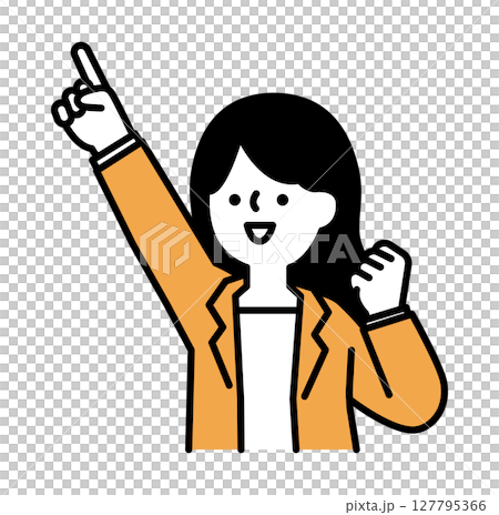 腕を上げてポーズをとる笑顔のビジネスパーソンの女性のシンプルなベクターイラスト 127795366