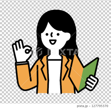 初心者マークを持ってポジティブなポーズをとる笑顔のビジネスパーソンの女性のベクターイラスト 初心者マークを持ってポジティブなポーズをとる笑顔のビジネスパーソンの女性のベクターイラスト 127795370
