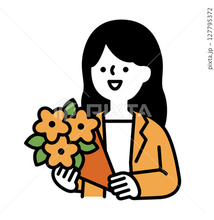 花束を持っている笑顔のスーツの女性のベクターイラスト 花束を持っている笑顔のスーツの女性のベクターイラスト 127795372