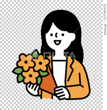 花束を持っている笑顔のスーツの女性のベクターイラスト 花束を持っている笑顔のスーツの女性のベクターイラスト 127795372