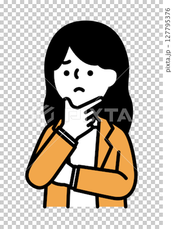 Vector illustration of a woman with a troubled expression and pose 127795376