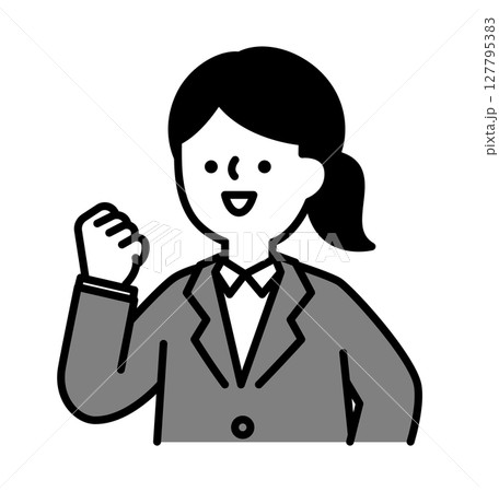ガッツポーズをする笑顔のビジネスパーソンの女性のベクターイラスト 127795383