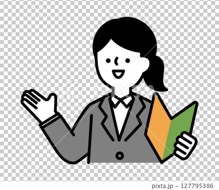初心者マークを持って笑顔で話すスーツのビジネスパーソンの女性のベクターイラスト 初心者マークを持って笑顔で話すスーツのビジネスパーソンの女性のベクターイラスト 127795386