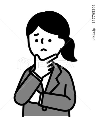 困っている表情とポーズの女性のベクターイラスト 127795391