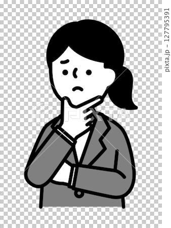 困っている表情とポーズの女性のベクターイラスト 127795391