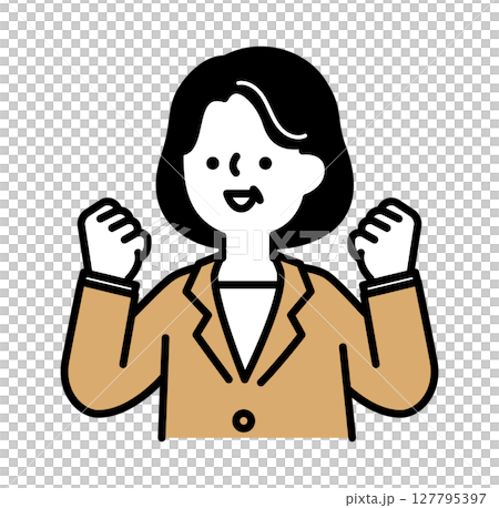 ガッツポーズをして喜ぶスーツのビジネスパーソンのミドル・シニア世代女性のベクターイラスト ガッツポーズをして喜ぶスーツのビジネスパーソンのミドル・シニア世代女性のベクターイラスト 127795397
