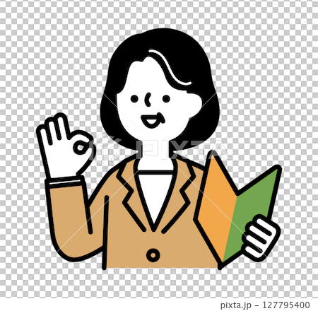 Vector illustration of a smiling middle-aged and senior women posing positively while holding a beginner's mark 127795400