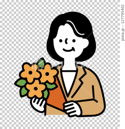花束を持っている笑顔のスーツのミドル・シニア世代女性のベクターイラスト 花束を持っている笑顔のスーツのミドル・シニア世代女性のベクターイラスト 127795402