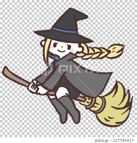 ほうきにまたがる魔女のイラスト 127795417