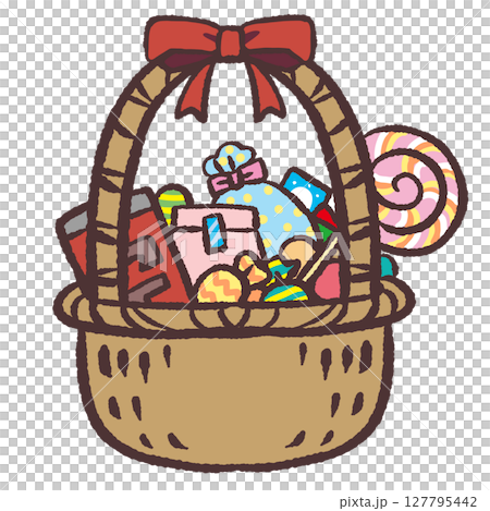 裝滿糖果的籃子的插圖 裝滿糖果的籃子的插圖 127795442