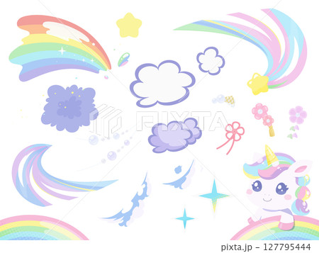 ユニコーンと装飾のイラスト素材セット ユニコーンと装飾のイラスト素材セット 127795444