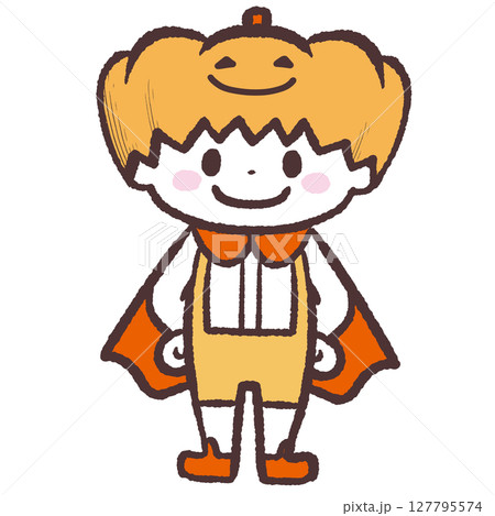 かぼちゃの仮装をする男の子のイラスト かぼちゃの仮装をする男の子のイラスト 127795574