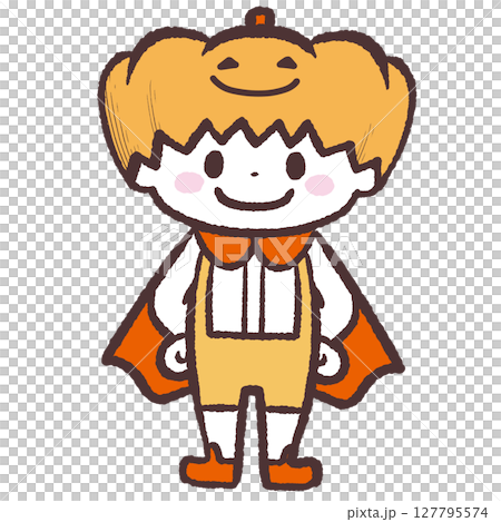 かぼちゃの仮装をする男の子のイラスト かぼちゃの仮装をする男の子のイラスト 127795574