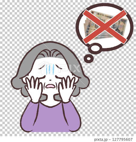 Illustration of a senior woman worried about money Illustration of a senior woman worried about money 127795607