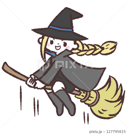 はりきってほうきに乗る魔女のイラスト はりきってほうきに乗る魔女のイラスト 127795615