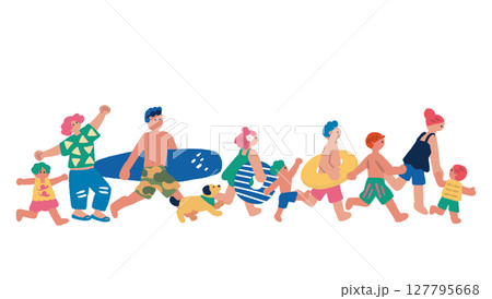 夏を楽しむ人々のイラスト 127795668